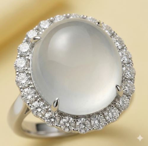 頂級玻璃種緬甸老料-翡翠珍珠戒指